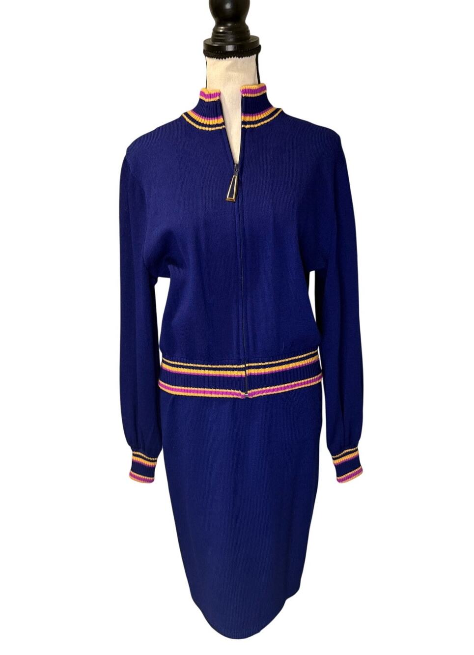 St. John Zip Blazer Cardigan and Skirt Suit Set